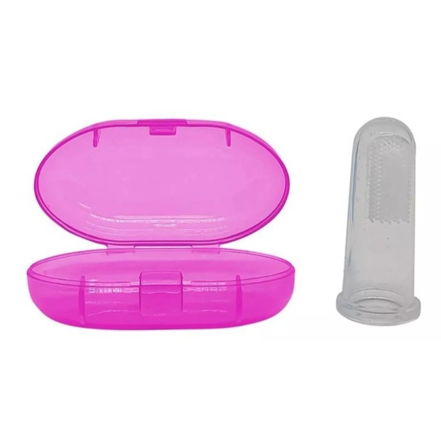 Escova Dente Massageadora De Dedo Para Bebê Silicone Com Estojo