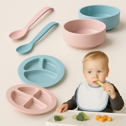 Kit Alimentação Bebê Pratinhos + Potinhos + Talher Infantis 6 Peças