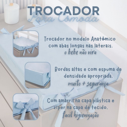 Trocador Americano Anatômico Cômoda Bebê 55X40 Impermeável Plastificado Menina Menino Cores lisa