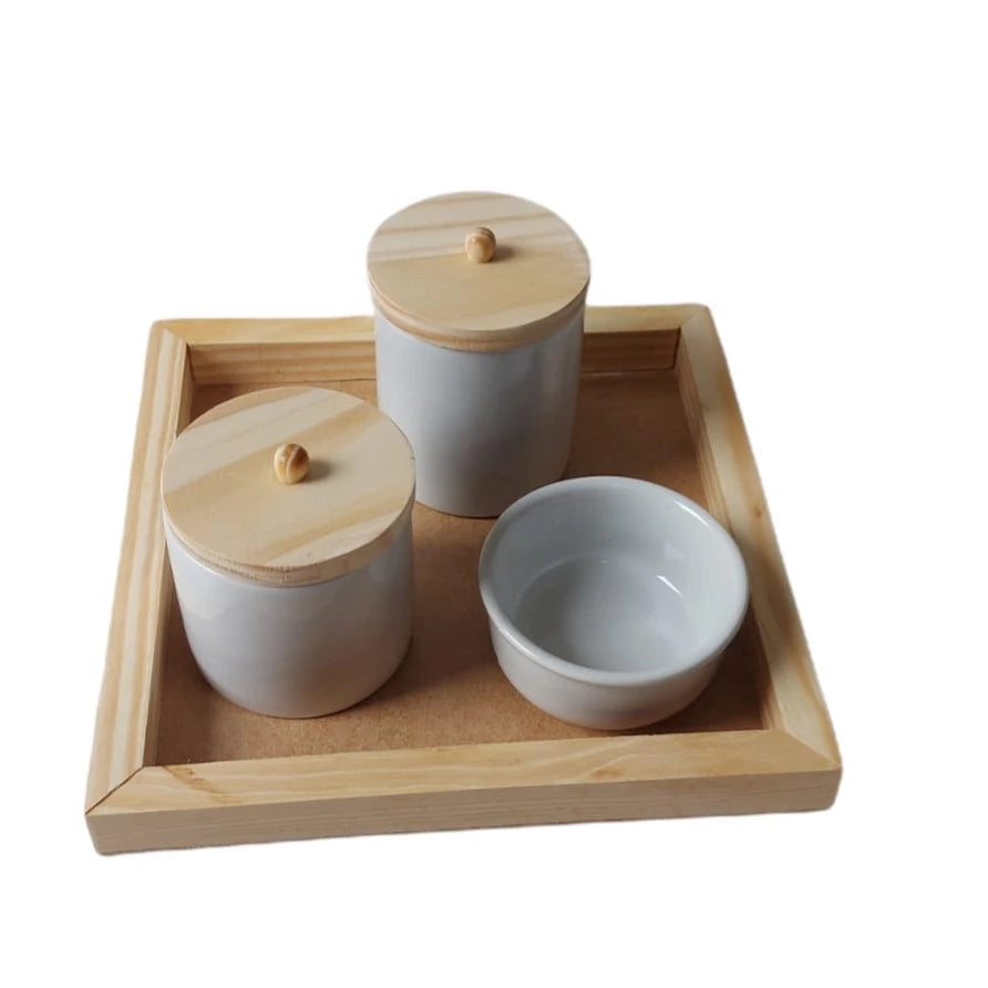 Kit higiene Bebe Porcelana Branca menino menina maternidade potes e bandeja porta algodão cotonete