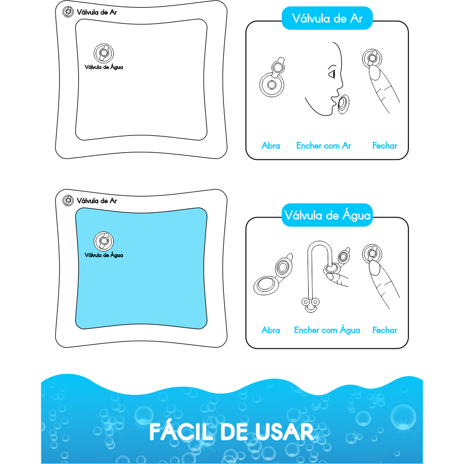 Tapete Infantil Bebê Inflável Água Atividades Sensorial Almofada Menino e Menina