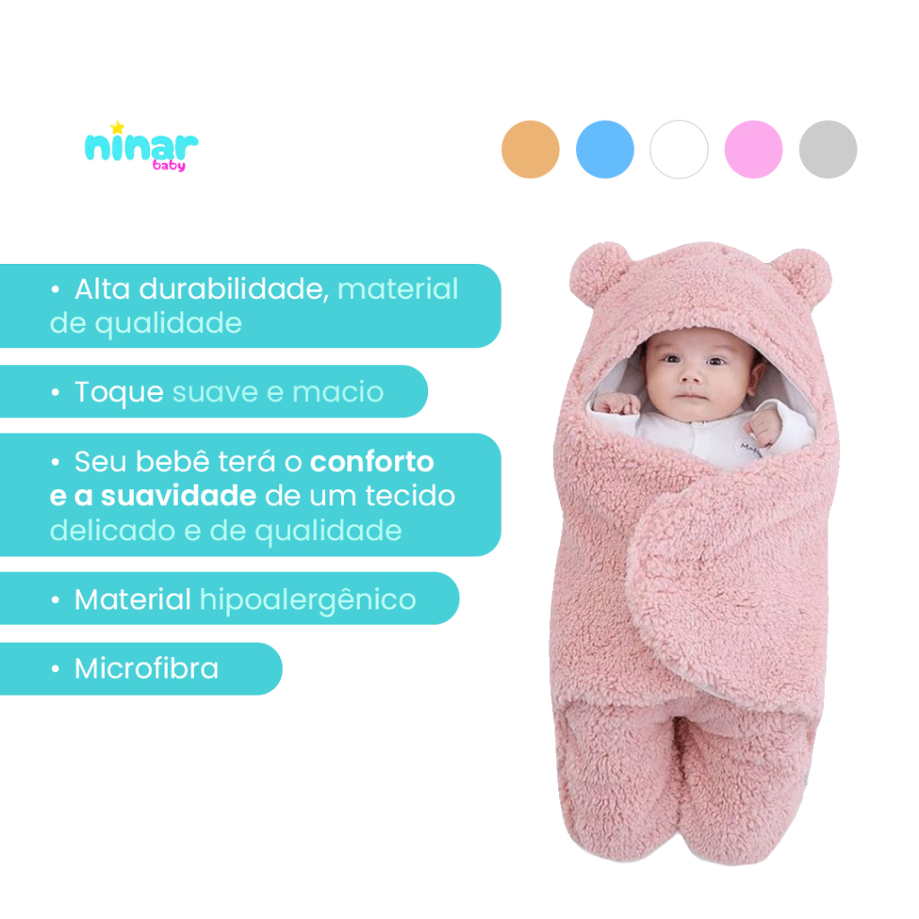 Saco de Dormir Bebe Ursinha Menina e Menino Maternidade | 6 Cores Disponíveis