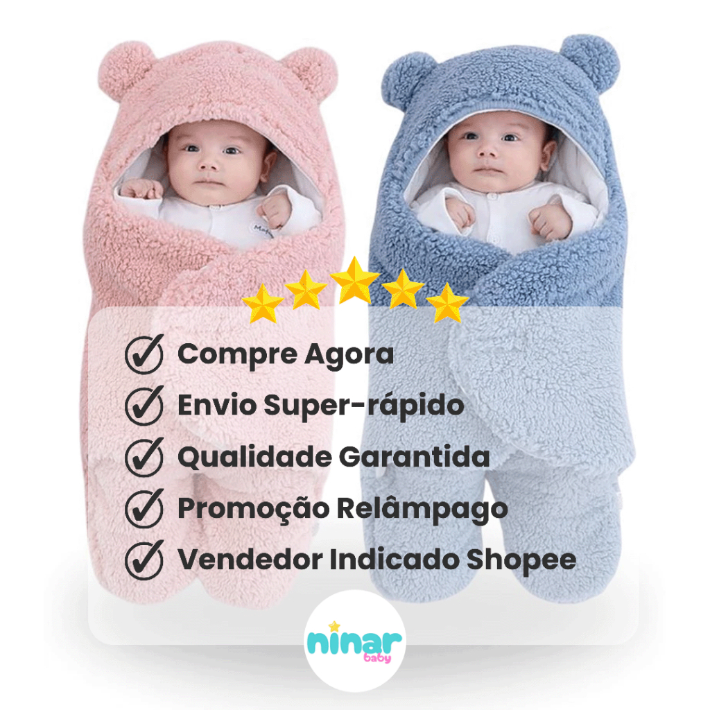 Saco de Dormir Bebe Ursinha Menina e Menino Maternidade | 6 Cores Disponíveis