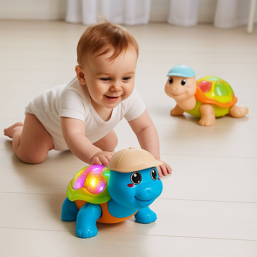 Brinquedo Tartaruga Que Anda Com Som Luz Colorida Interativa Elétrico Estimula Coordenação Motora
