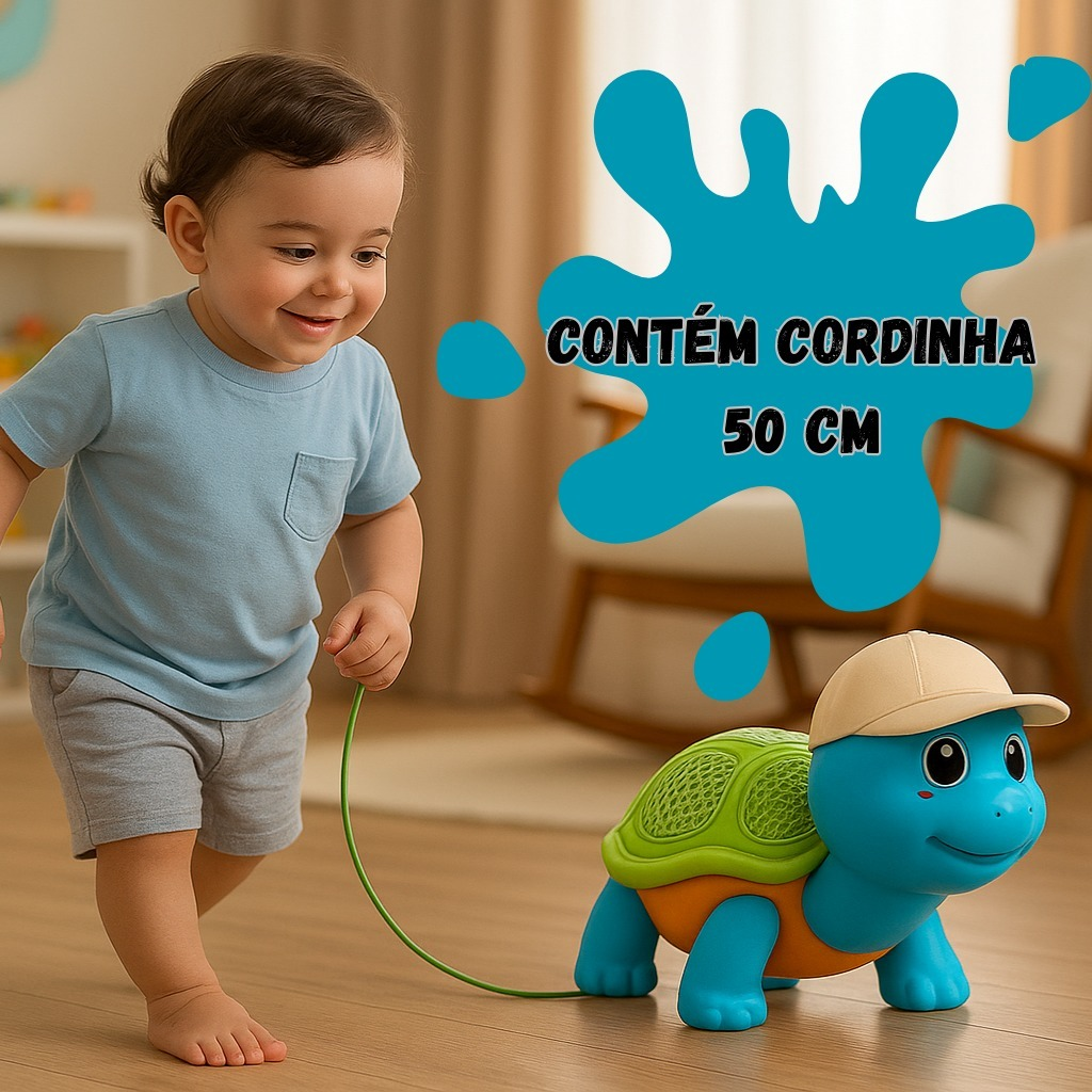 Brinquedo Tartaruga Que Anda Com Som Luz Colorida Interativa Elétrico Estimula Coordenação Motora