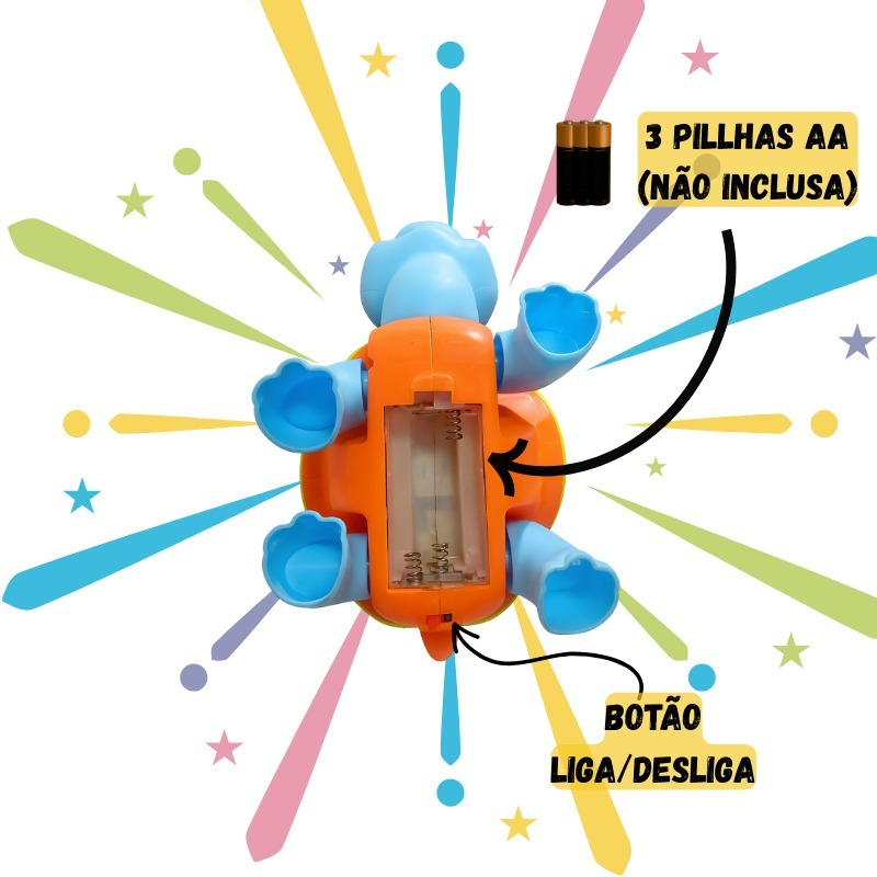 Brinquedo Tartaruga Que Anda Com Som Luz Colorida Interativa Elétrico Estimula Coordenação Motora