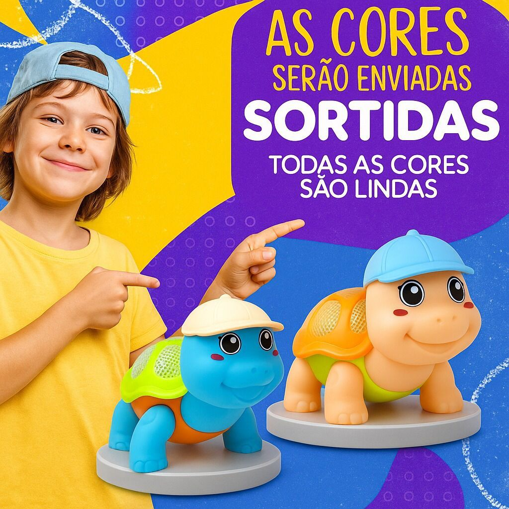 Brinquedo Tartaruga Que Anda Com Som Luz Colorida Interativa Elétrico Estimula Coordenação Motora