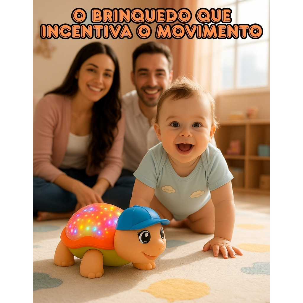 Brinquedo Tartaruga Que Anda Com Som Luz Colorida Interativa Elétrico Estimula Coordenação Motora