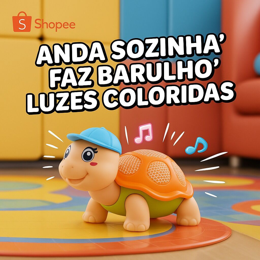 Brinquedo Tartaruga Que Anda Com Som Luz Colorida Interativa Elétrico Estimula Coordenação Motora