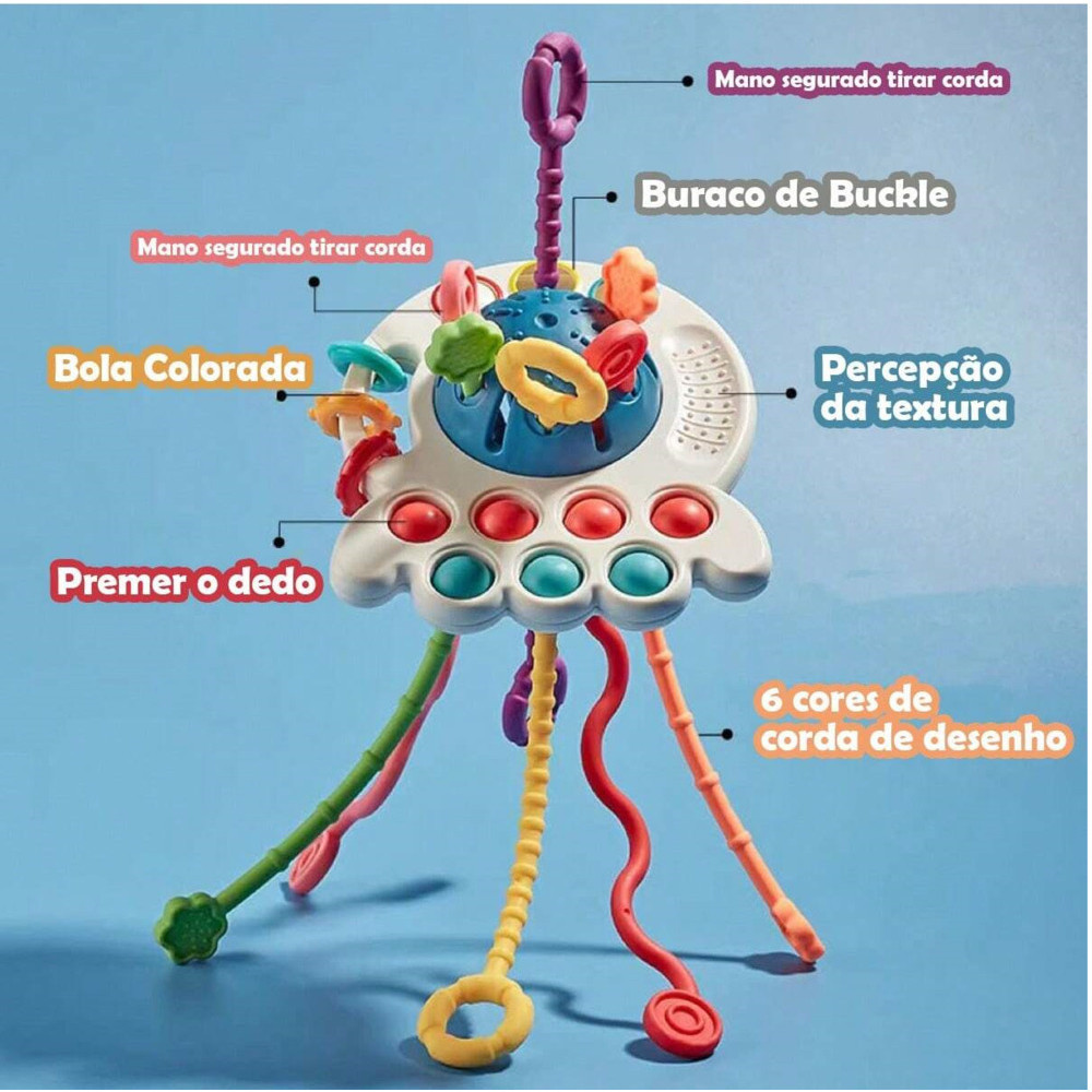 MEDOOSI Brinquedo Montessori Tátil para Bebês de Polvo Puxável Interativo Sonoro Mastigável Desenvolvimento Sensorial