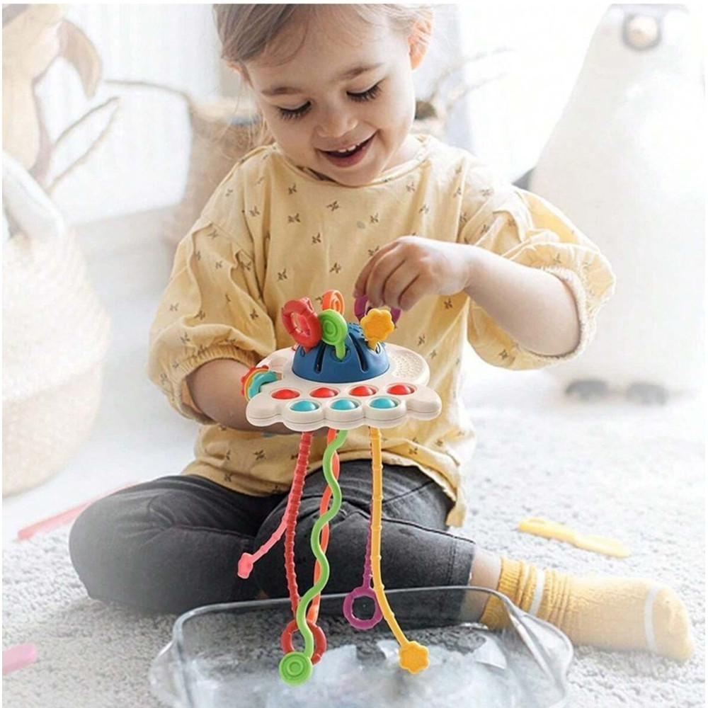 MEDOOSI Brinquedo Montessori Tátil para Bebês de Polvo Puxável Interativo Sonoro Mastigável Desenvolvimento Sensorial